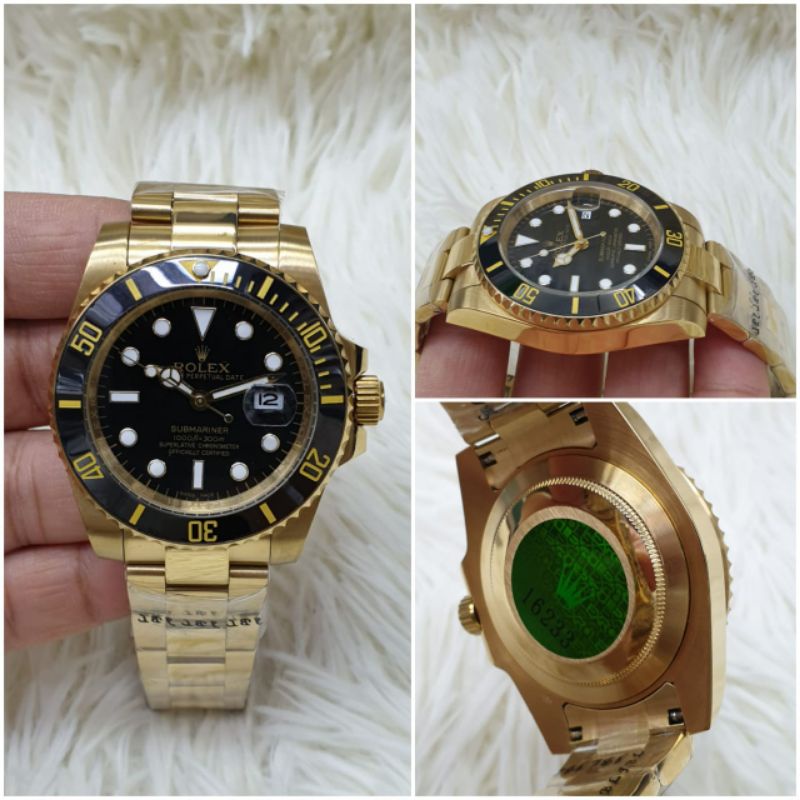 Jam Tangan Pria Rolex Submariner Swiss ETA 1:1 Best Edition Automatic Gold Black Dial 45mm Free Bok