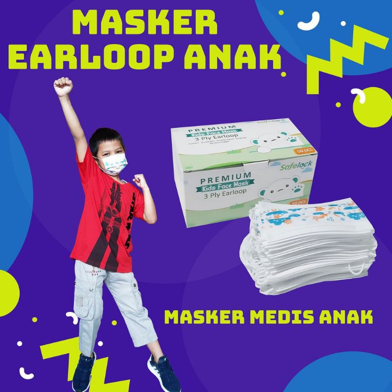 Masker Medis Safelock Anak Ecer 1 pc Earloop 3 ply -Masker Anak