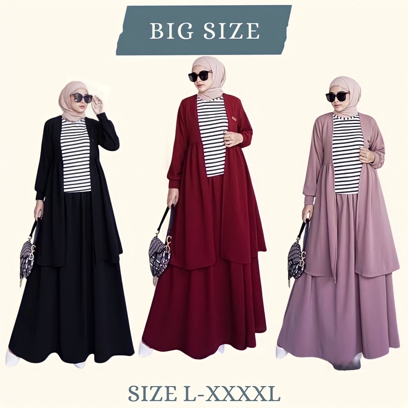 Gamis Jumbo Gamis Terbaru Julia Set Murah Pakaian Wanita Muslim Wanita LD 140 Size L XL XXL XXXL XXX