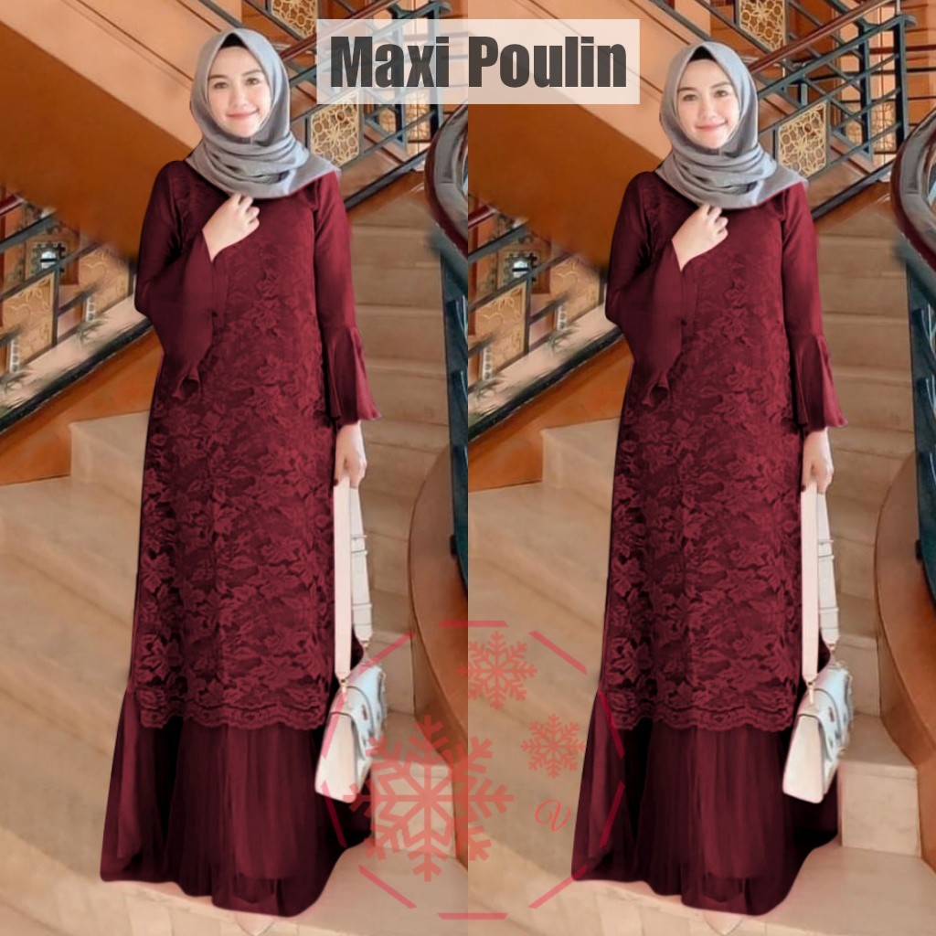 (MODEL BARU) SIZE M,L,XL,XXL/GAMIS MAXI POULIN/GAMIS MUSLIM BRUKAT/GAMIS BRUKAT TIMBUL