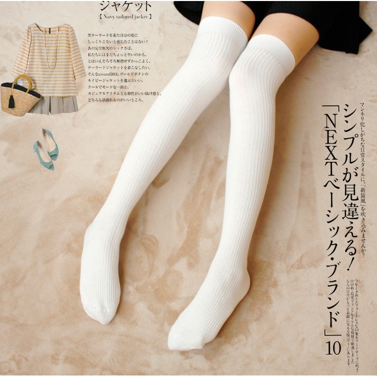 KT-06 Overknee Socks Kaos Kaki Sepaha Tebal Motif Garis stocking lolita cosplay