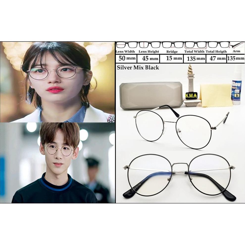 F5 Diskon Besar Kacamata Korea Unisex Frame Kacamata Bulat Minus Korea Style Metal 7