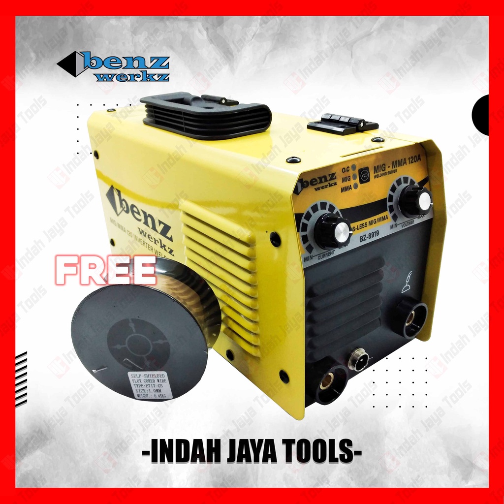 BENZ BZ-8919 Mesin Las MIG 120A Tanpa Gas CO2 Flux Core CO MAG Gasless