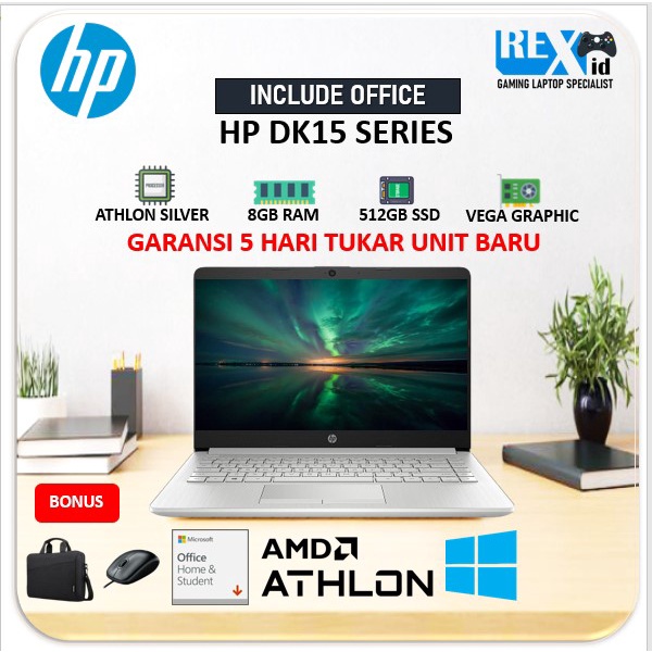 Laptop HP 14S FQ0562AU Athlon Silver 3050U 8GB RAM + Office