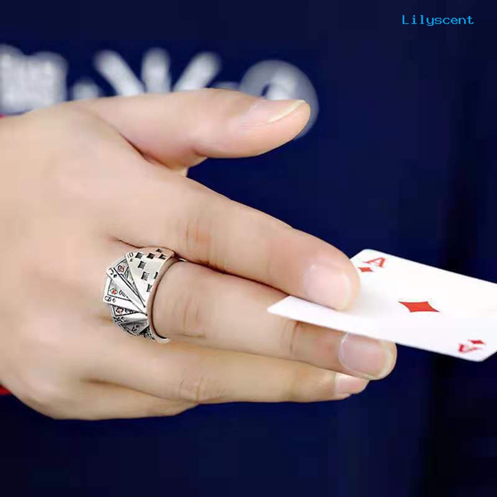 Ls Cincin Terbuka Adjustable Model Kartu Poker Ukir Retro Untuk Unisex / Pria / Wanita / Pesta