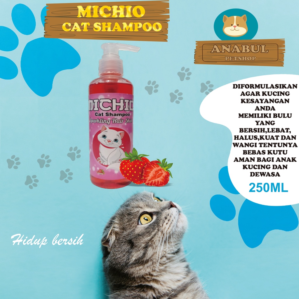 SHAMPOO KUCING &amp; ANJING 250ML MICHIO ANTI JAMUR &amp; KUTU BOTOL PUMP VARIAN STRAWBERRY JERUK APEL-BOTOL PUMP