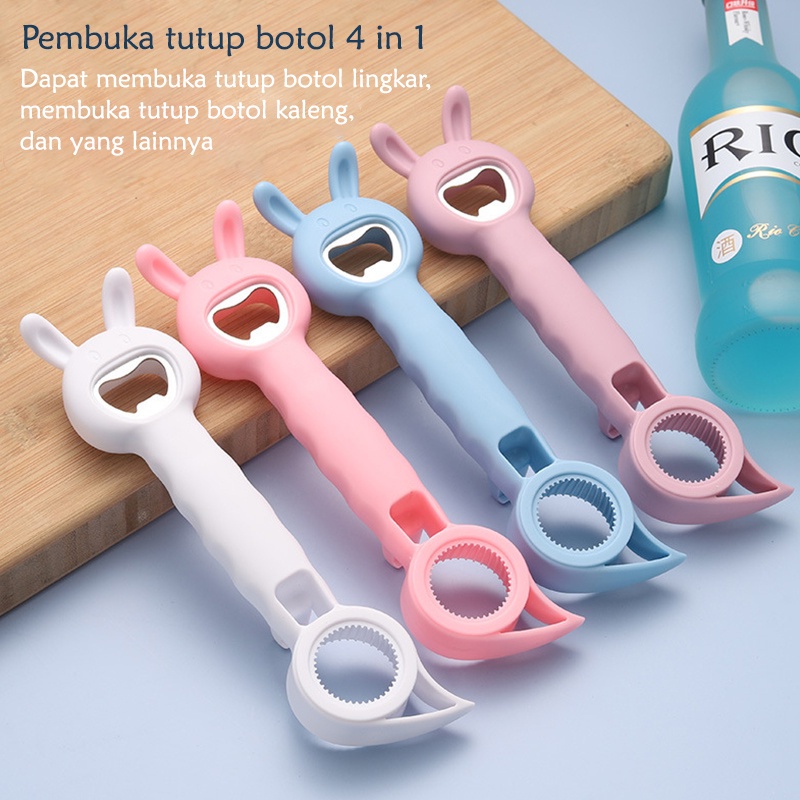 Alat Pembuka Tutup Botol Serbaguna 4 in 1 Kaleng Motif Kartun Hewan Warna Pastel MX1064