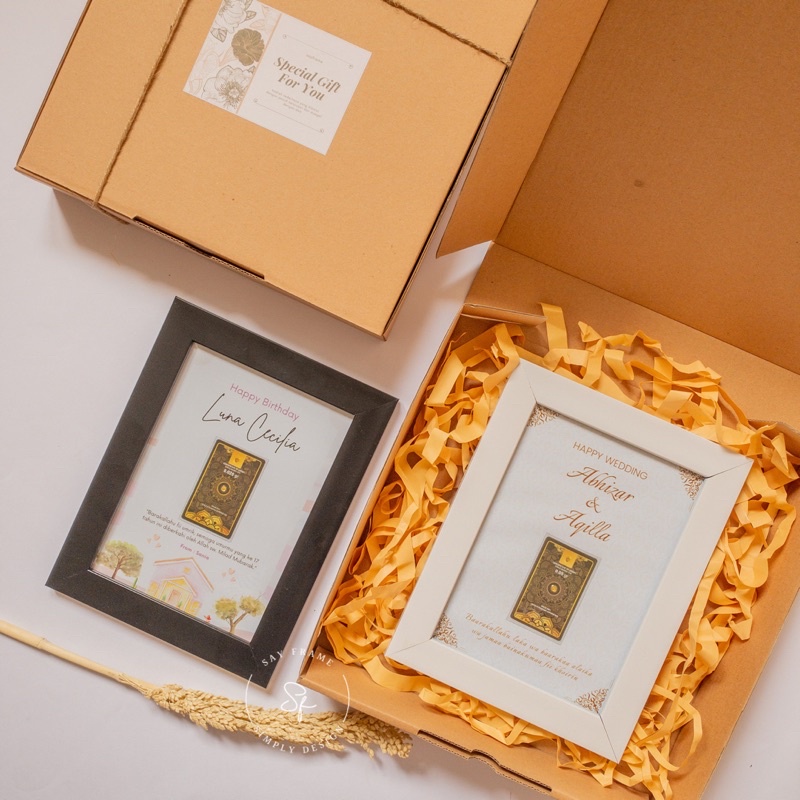 HAMPERS FRAME MINIGOLD GIFT BOX/FRAME MINIGOLD EMAS MURNI/AESTHETIC GIFT BOX/HAMPERS/KADO ULANG TAHU