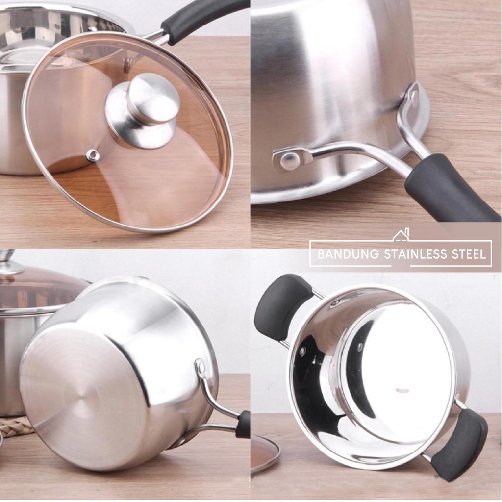 Panci Susu 20cm Stainless TEBAL / Milk Pot tutup Kaca murah