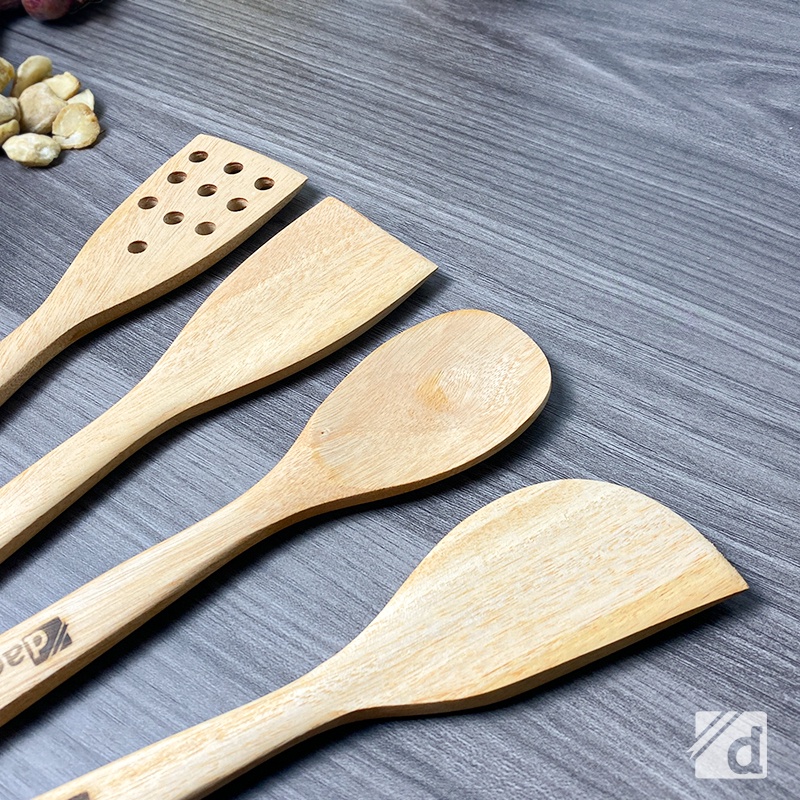 DADALALA Sodet Kayu Mini (1 Set 4 Pcs) Spatula Anti Lengket Bahan Kayu Mahoni Tahan Panas