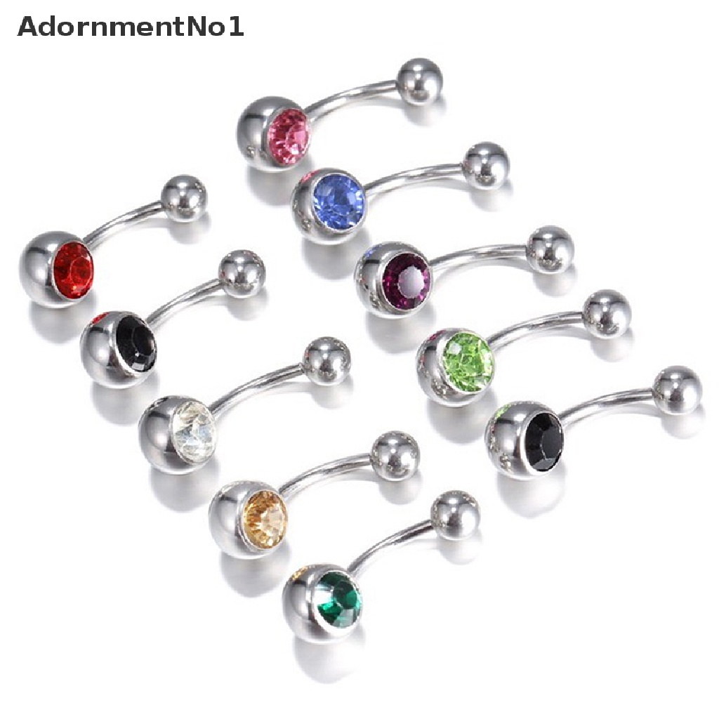 (AdornmentNo1) 10 / 12 / 15pcs Anting Tindik Pusar Bahan Surgical Steel Hias Kristal / Berlian Imitasi Untuk Wanita