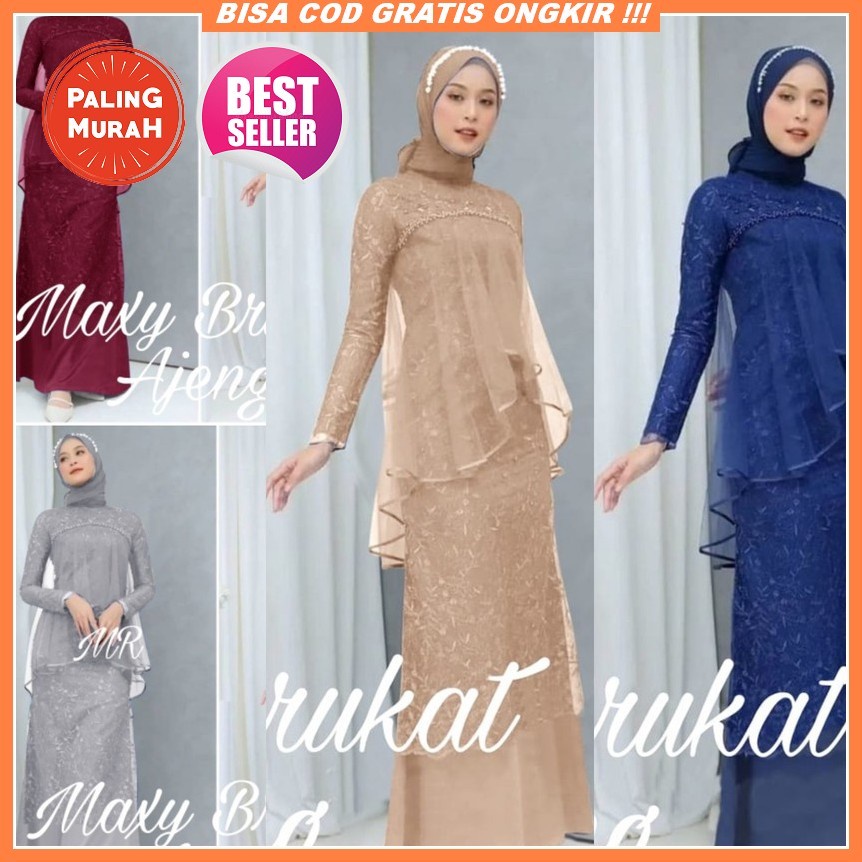 Gamis Brukat Muslim Terbaru 2021 2022 Model Terbaru Maxi Adonia Simple Elegan Mewah Bhn Brokat Ld 10