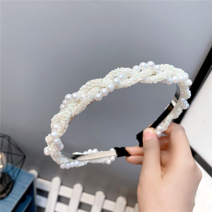 Korean Pearl Sequined Headband Twist Braided Shiny Hair Band Women Hair Accessories