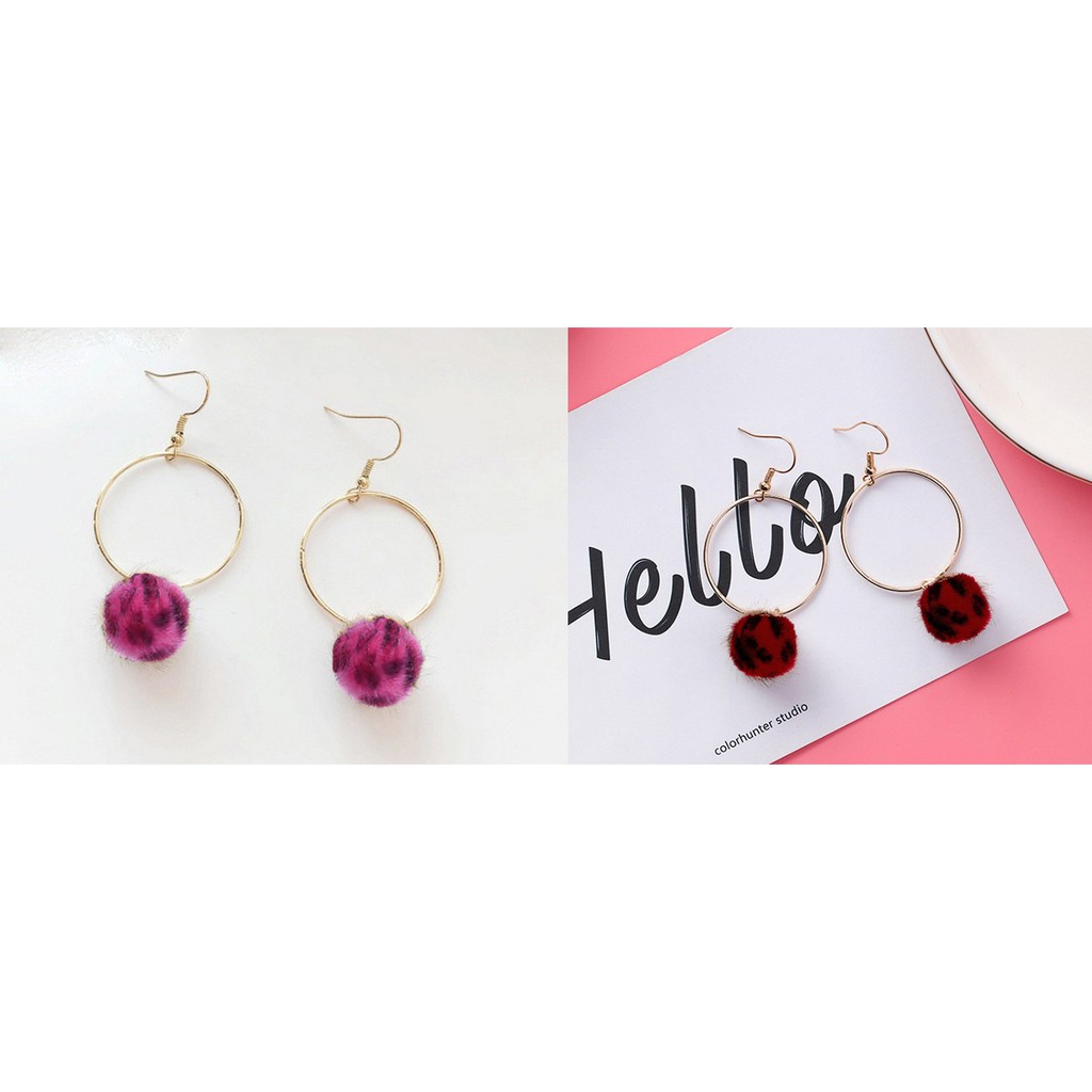 Anting fashion wanita anting korea style model hooks mix leopard ball 289