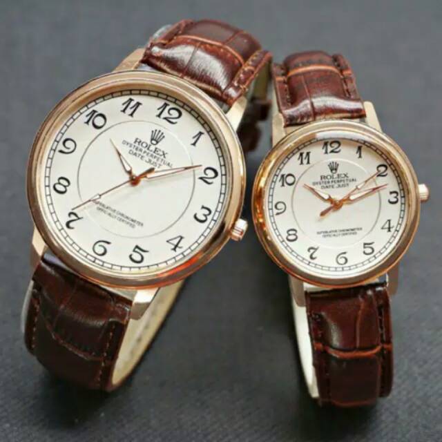 Jam tangan couple pasangan rolex tali kulit keren murah