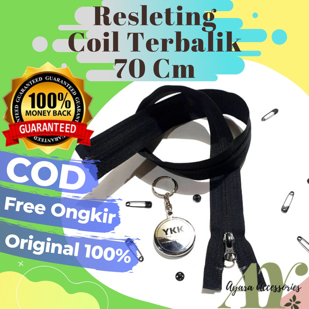 RESLETING ZIPPER SLETING JAKET YKK COIL PLASTIK PANJANG 70 CM TERBALIK
