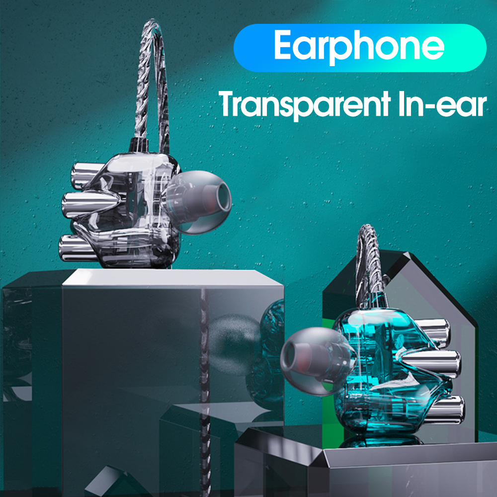 4D Headphone In-Ear Transparan Earphone 3.5MM Berkabel Speaker Ganda Stereo Surround In-ear