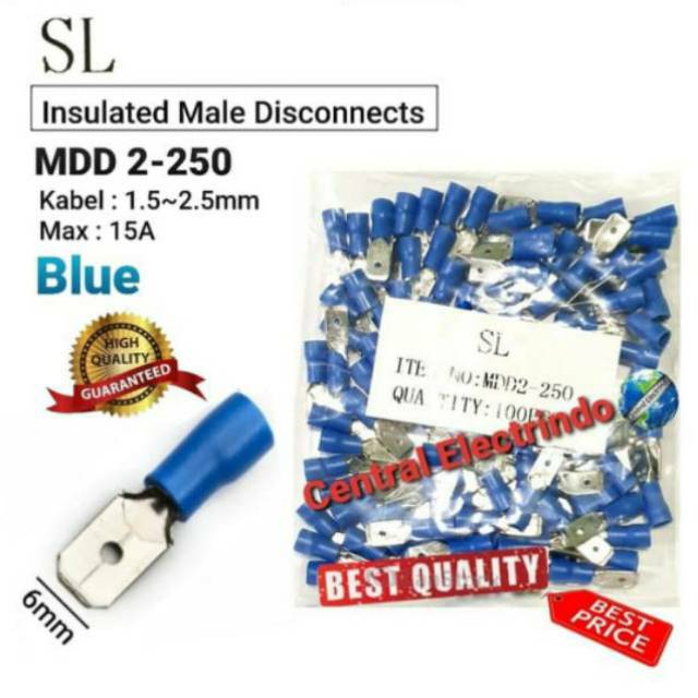 Skun Kabel Insulated Male Disconnects MDD 2-250 Kabel 1.5~2.5mm SL.