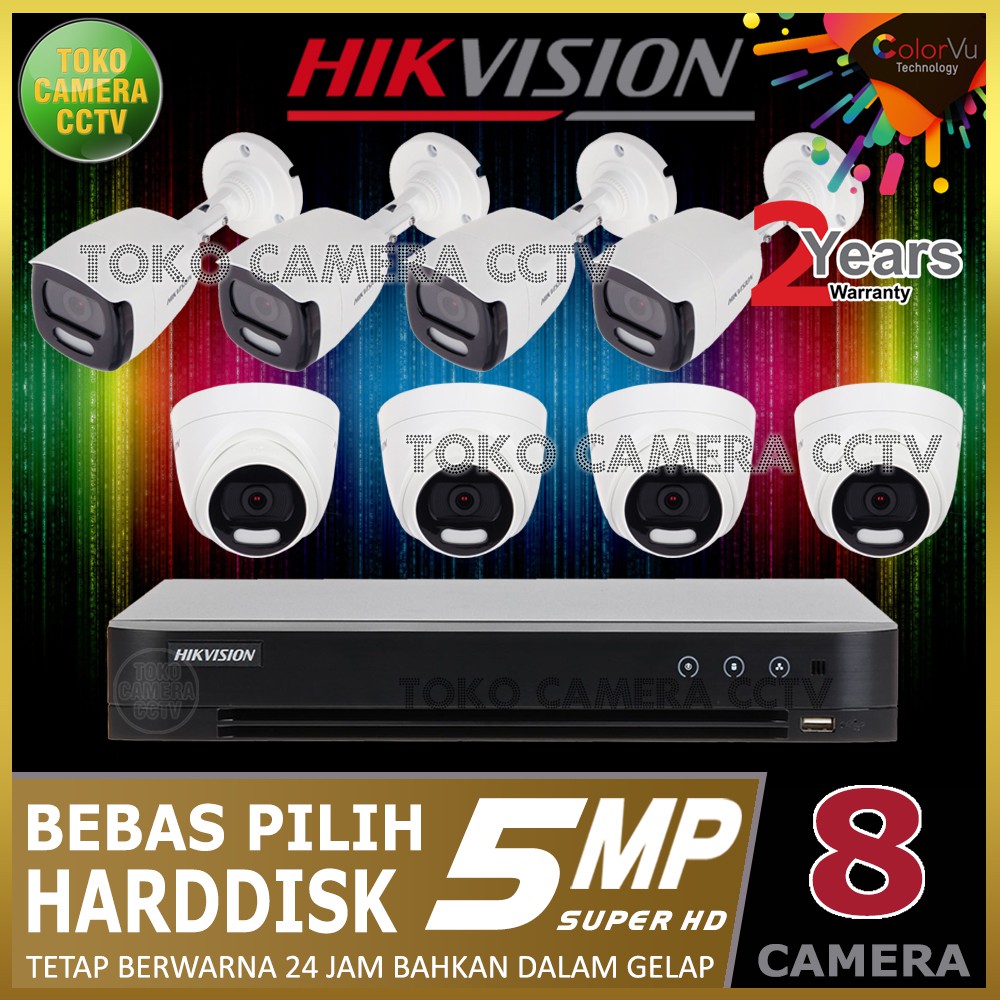 PAKET CCTV HIKVISION COLORVU 5MP 8 CHANNEL 8 KAMERA