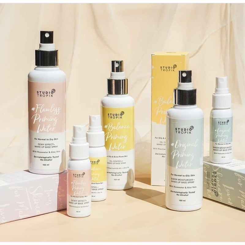 STUDIO TROPIK Original Priming Water Indonesia / Flawless Balance Primer DreamSetter Glowy Pollution Protection Base Make Up Setting Spray / Herbitus Probiome Skin Tonic Rescue RX Antibacterial Face Mist Fresh Rich Skin Barrier Cream BB Full Size Paket In