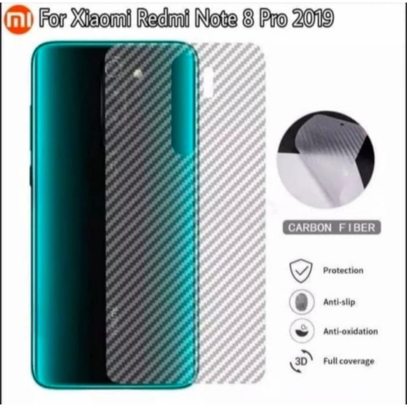 Redmi Note 8 Note 8 pro skin carbon anti gores belakang karbon