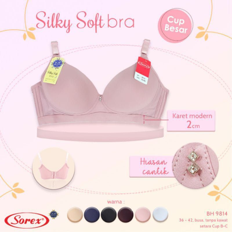 SOREX Bra Cup Besar 9814 Busa tipis tanpa Kawat Kait 3 Setara Cup B-C