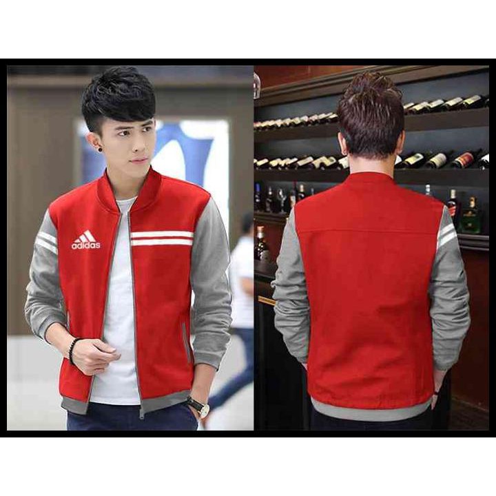 TERBARU JAKET COWOK ADIDAS MERAH - ABU LO JAKET PRIA BABYTERRY MERAH