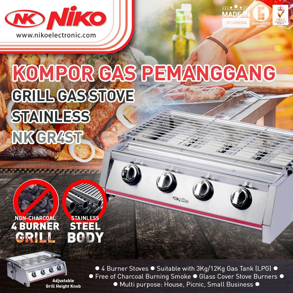 LPG BBQ Grill Gas Stove 4 Burner NIko NK-GR4 - Panggangan Tanpa asap