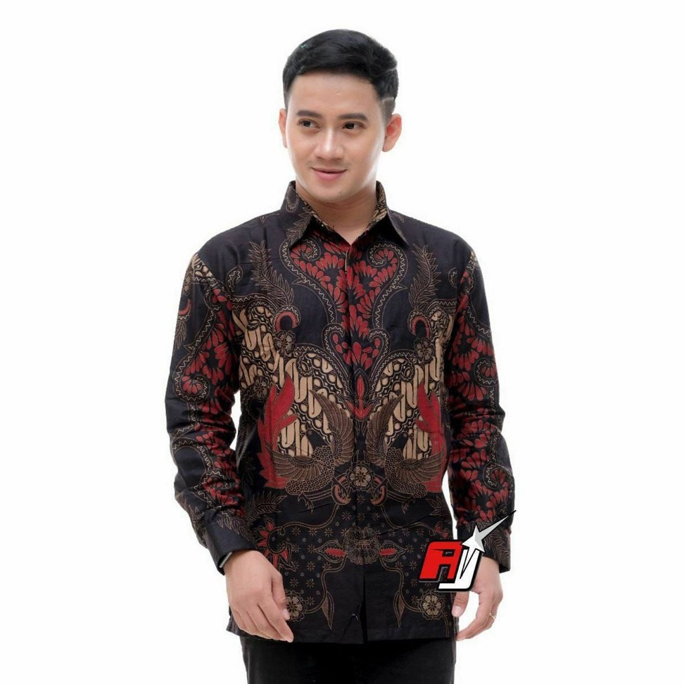 Batik Pria Lengan Panjang BATIK BERKAH HRB026 motif KERATONAN Kode 002 size M L XL XXL Reguler-LASEMAN