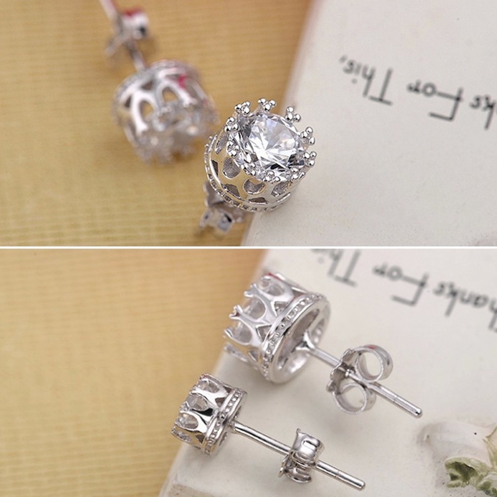 Hu Hu Hu Hu Hu Alat Bantu Pasang Kacamata♡ Anting Tusuk Bentuk Bulat Motif Mahkota Hias Kristal Cubic Zirconia Untuk Wanitahadiah