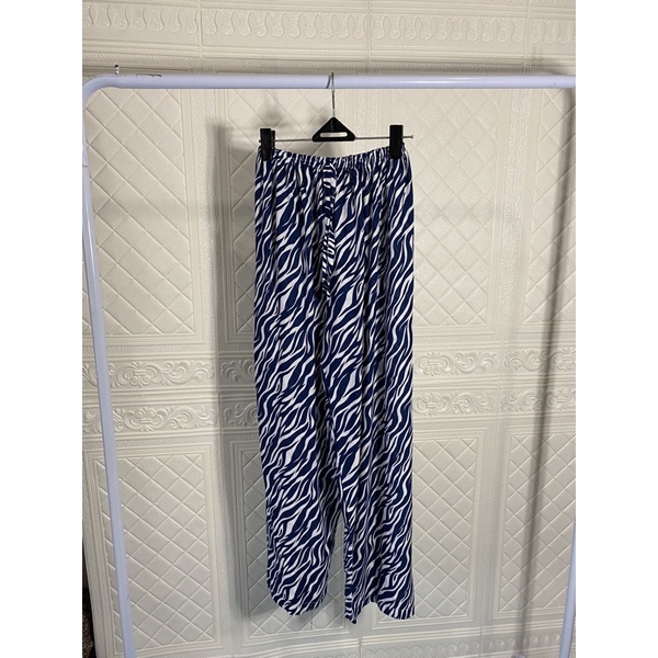 CELANA KULOT PANJANG WANITA TALI POLOS & MOTIF A031-Navy zebra baru