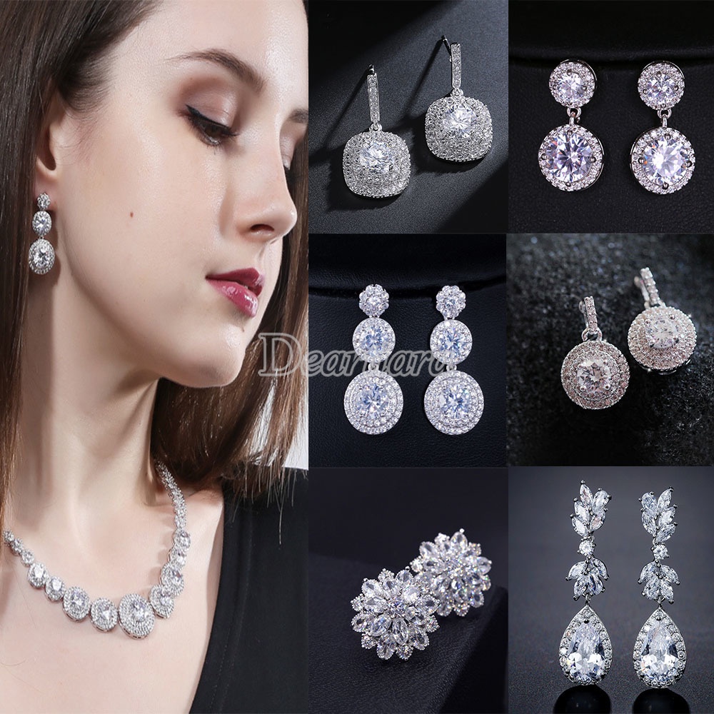 Bride elegant geometric zircon earrings wedding bridal earrings