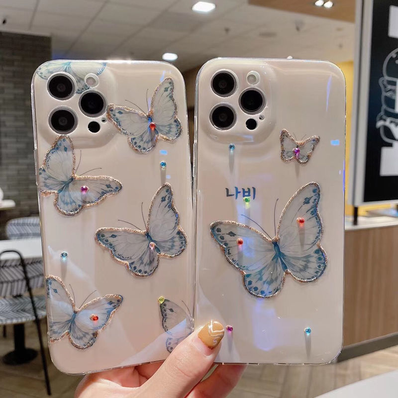 Case Desain Kupu-Kupu Biru 3d Untuk iPhone 12 13 11 Pro Max X Xs Max Xr 4124