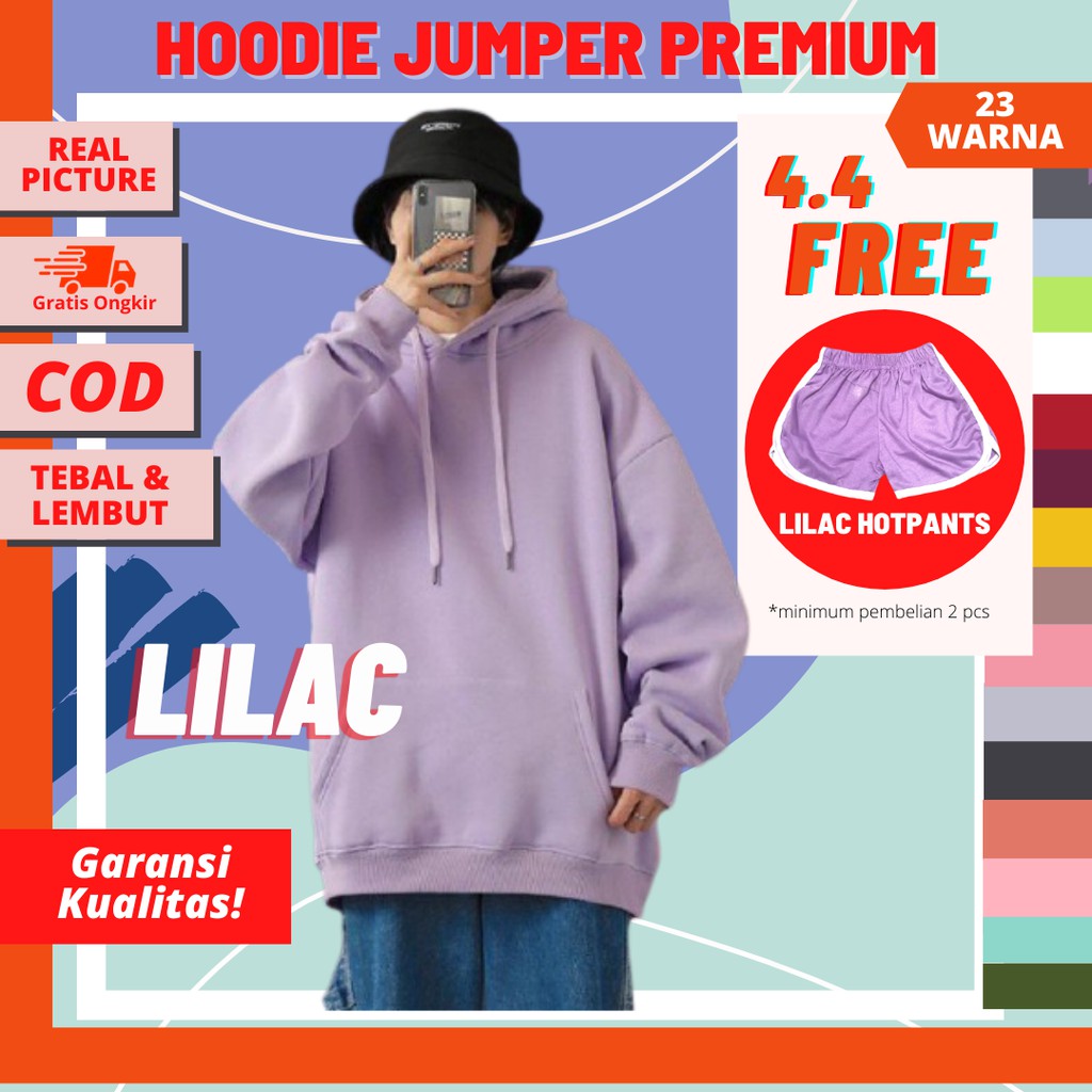 SWEATER HOODIE  OVERSIZE JUMPER UNGU  MUDA  LILAC POLOS  M 