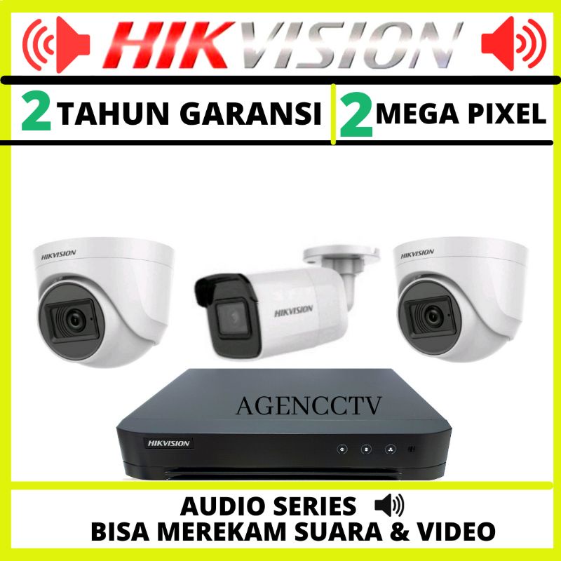 PAKET CCTV 4 CHANNEL 3 CAMERA HIKVISION 2MP 1080P TURBO HD TVI