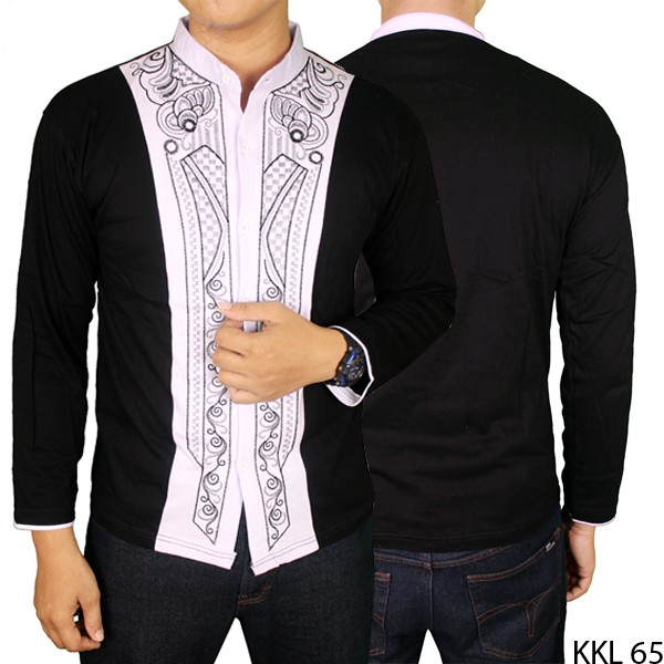 Baju Koko Putih Hitam Lengan Panjang - KKL 65