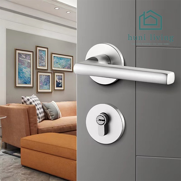 Kunci Pintu Full Handle Set Gagang Pintu Lurus Putih Silver Premium