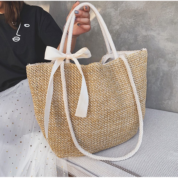 Tas Wanita Remaja Model Serut Rajut Hiasan Pita Kapasitas Besar - TW205