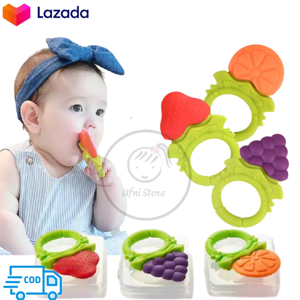 TINY MONSTER Ring Teether Fruit Full Silicone Baby Buah Anggur Jeruk Strawberry BPA Free Mainan Gigi