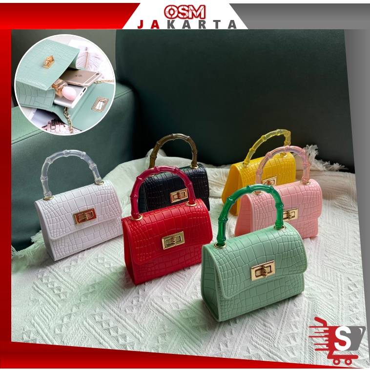 OSM JKT T5225 Tas Selempang Wanita Fashion Korea / Tas Selempang Kulit Silikon / Tas Selempang Wanita / Slingbag Rantai Wanita