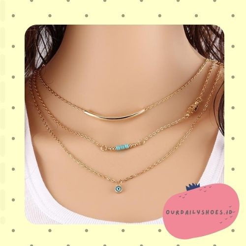 ★ODS★ FA33 Kalung Tingkat Biru  Accessories Wanita