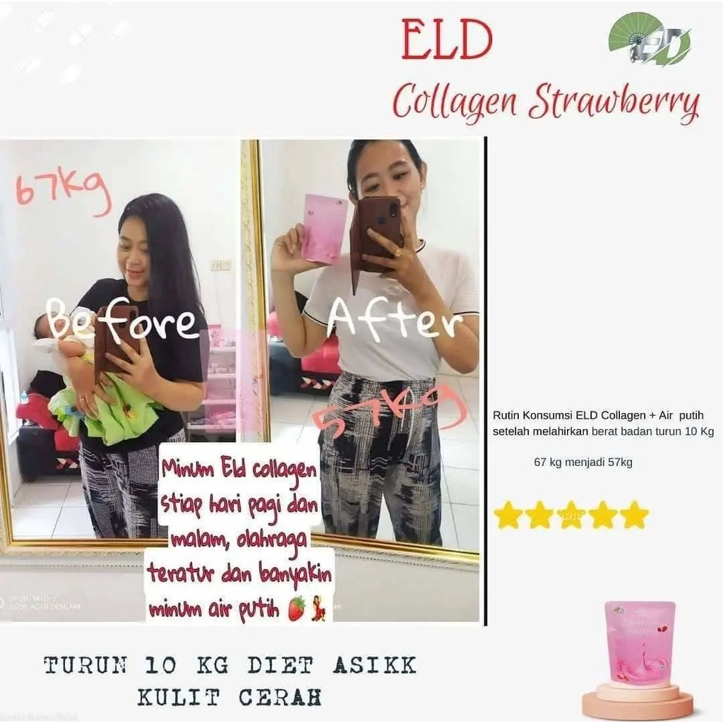 (125gr) ELD Collagen Drink Pemutih Badan dan Pelangsing Badan dalam 1 kemasan Rasa Strawberry 125 gr