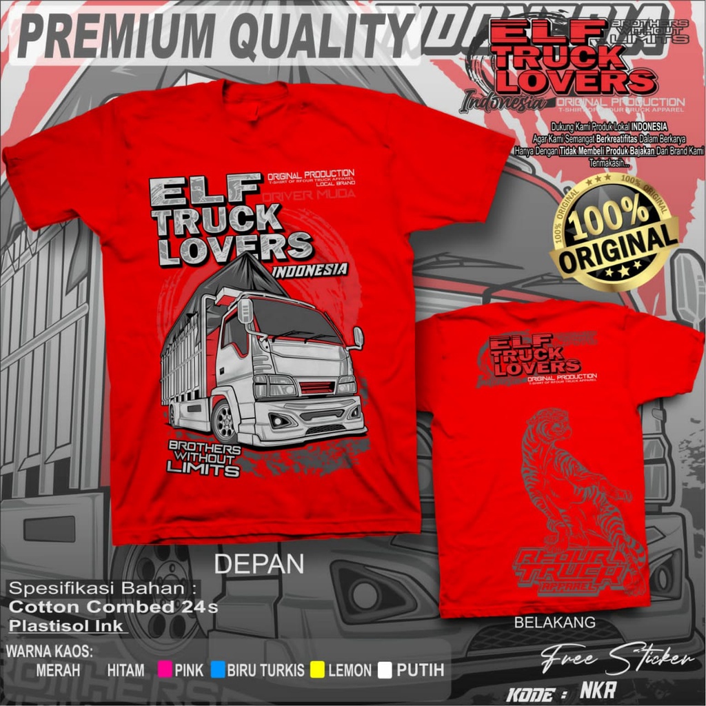 PROMO/OBRAL KILAT/KAOS TRUCK ELF LOVERS MANIA BAJU KAOS TRUCK ELF LOVERS ORIGINAL RFOUR TRUCK APPARELL KAOS TRUCK MANIA KAOS TRUCK MODIF KAOS TRUK ELF MANIA INDONESIA KAOS TRUCK PREMIUM DISTRO COMBED 24s SABLON PLASTISOL PRIA DEWASA LENGAN PENDEK FREE STI