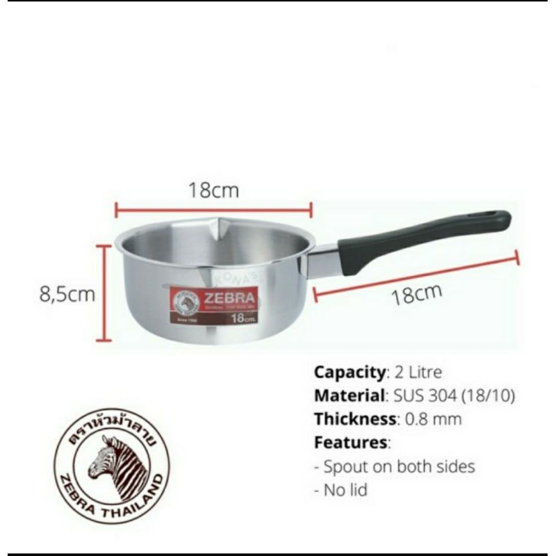 SAUCE PAN ZEBRA 18cm 166308 stainless steell panci - saucepan