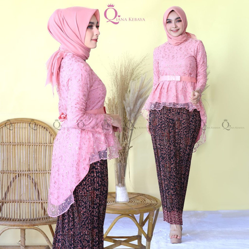 QIA&gt; SET KEBAYA AURORA TILLE SALSA / BAJU KEBAYA MODERN / KEBAYA TULLE MUTIARA / BAJU KEBAYA MODERN