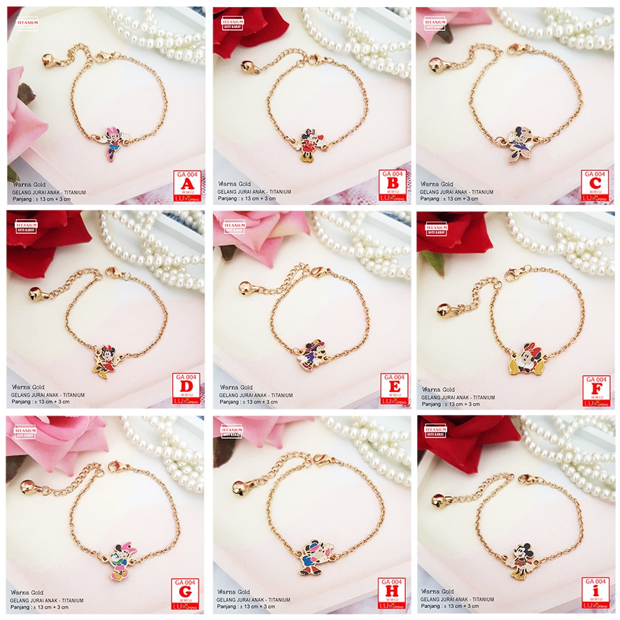 GA 004  Gelang Titanium Anak Mini Tikus Minnie Mouse Gelang Disney Perhiasan Set Anak Murah Aksesorisw Anak Luxx Xuping