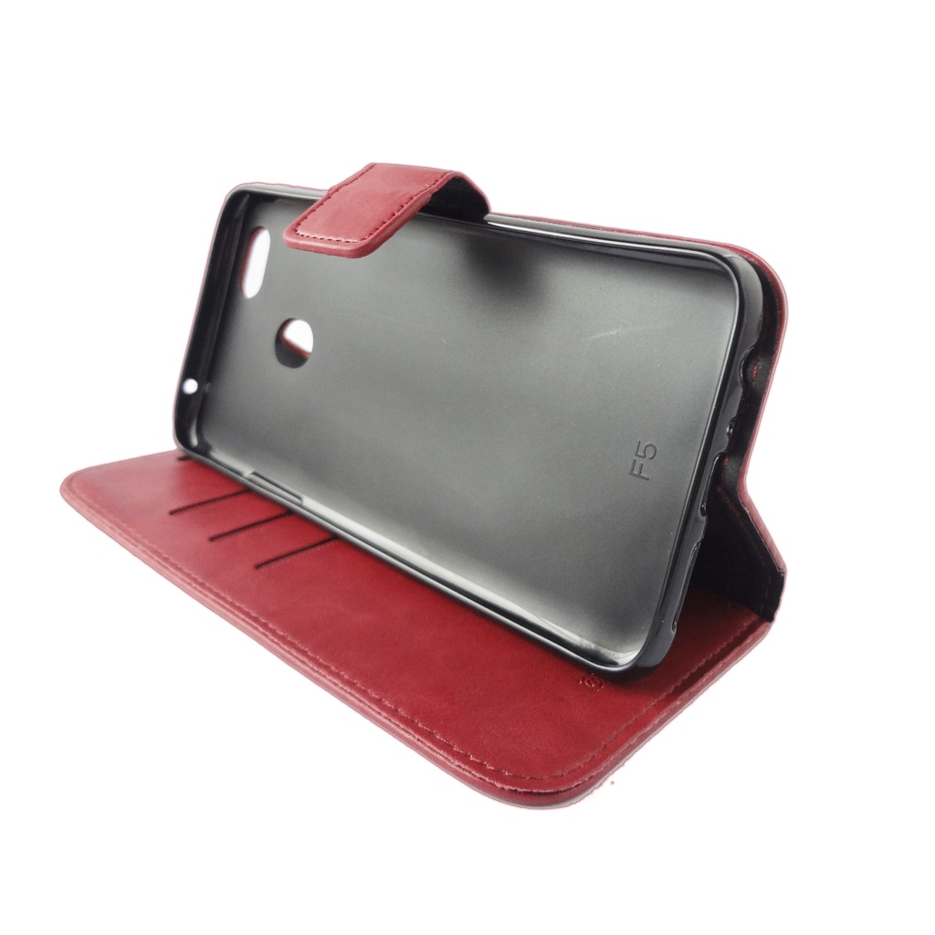 (PAKET HEMAT) Fashion Selular Flip Leather Case F5/F5+/F5 YOUTH/F7 Flip Cover Wallet Case Flip Case + Nero Temperred Glass