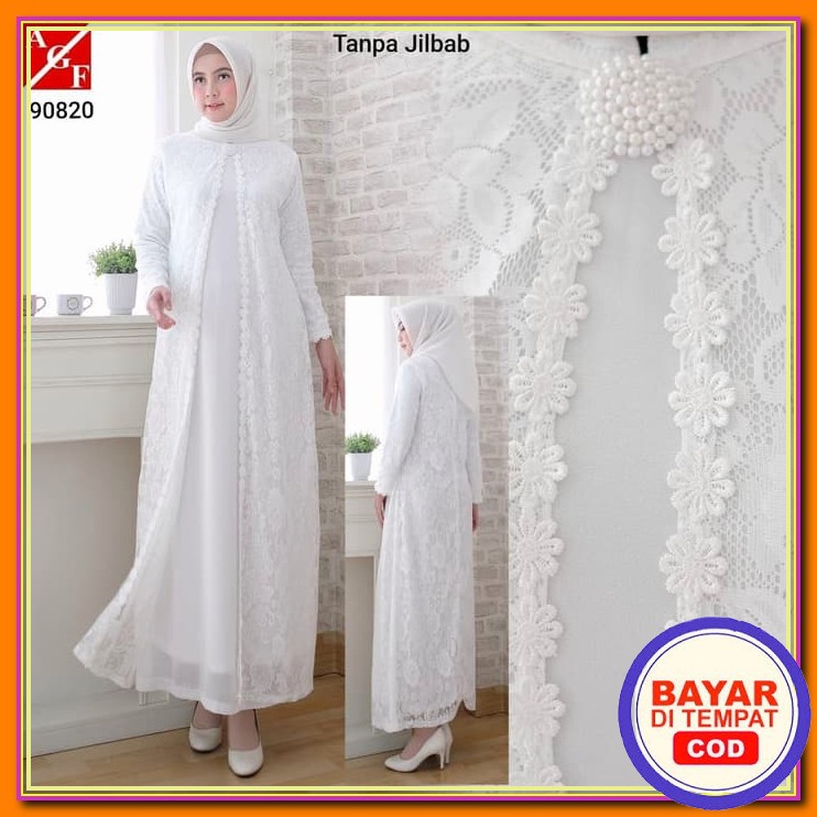 1.1 Mall Gamis Remaja Polos Model Terbaru Kekinian 2021/ Baju Gam PN116  Putih Pesta Lebaran Busana