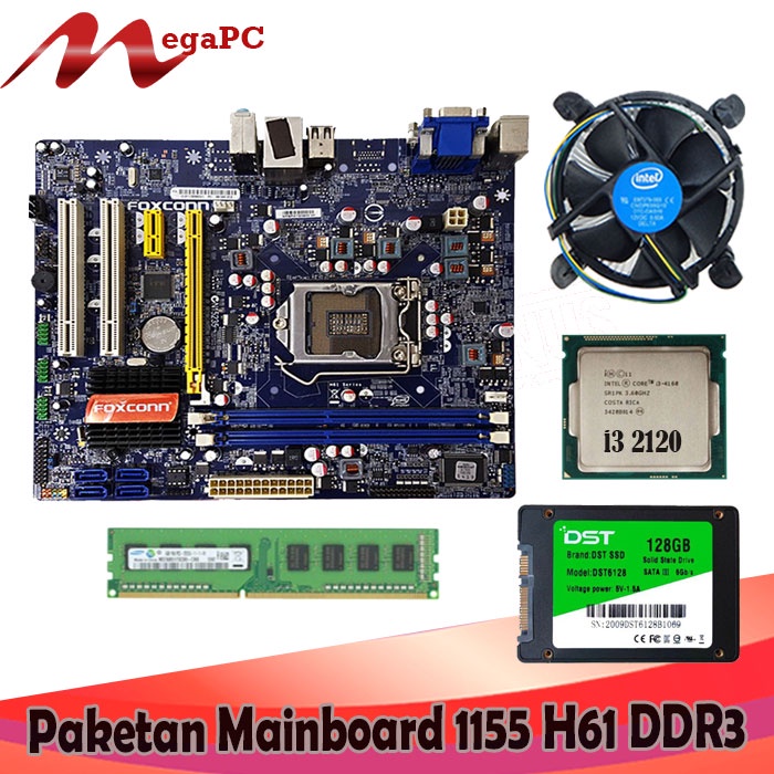 Paket Mobo 1155 H61 DDR3 + Core i3 2120 + SSD 128GB Windows 7/10