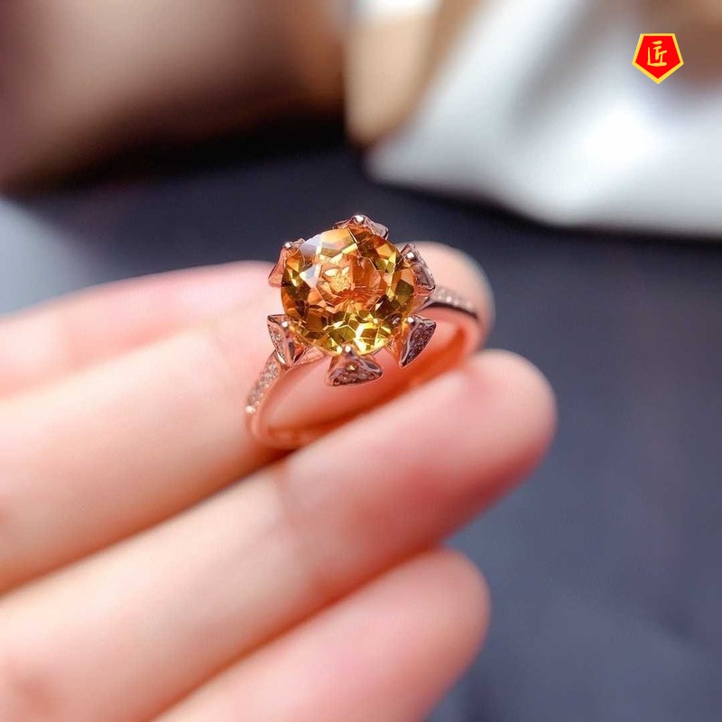 [Ready Stock]Luxury Citrine Ring Female Pt950 Platinum